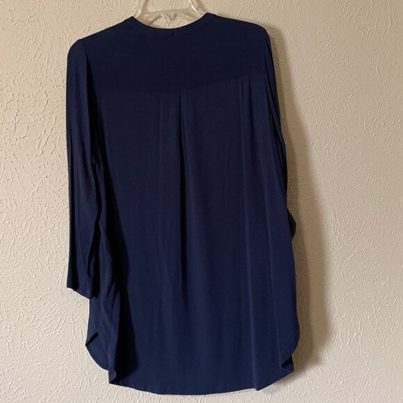 Pleione Navy Blue mixed media tunic top, Size L - Picture 4 of 4